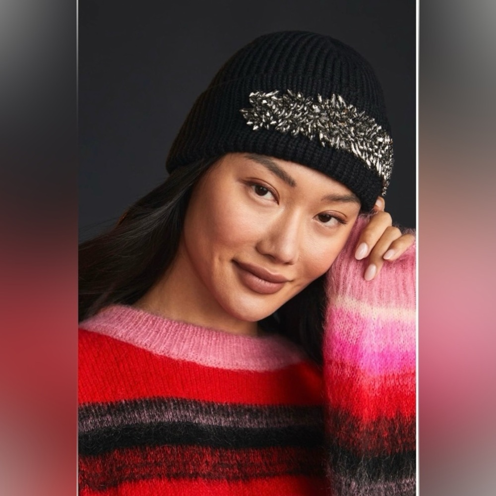 Rachel Zoe black rhinestone beanie!  One size - Picture 2 of 4
